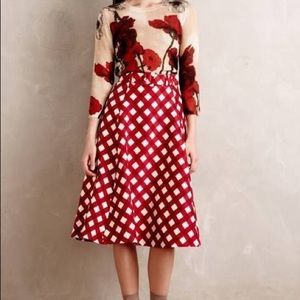 Anthropologie “Peony” Checkered Skirt w Belt